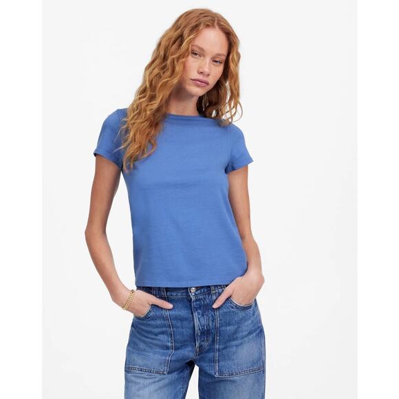 Madewell Essential Slim Tee WMNS S Delphinium Blue Lightweight Cotton Stretchy - Picture 1 of 8